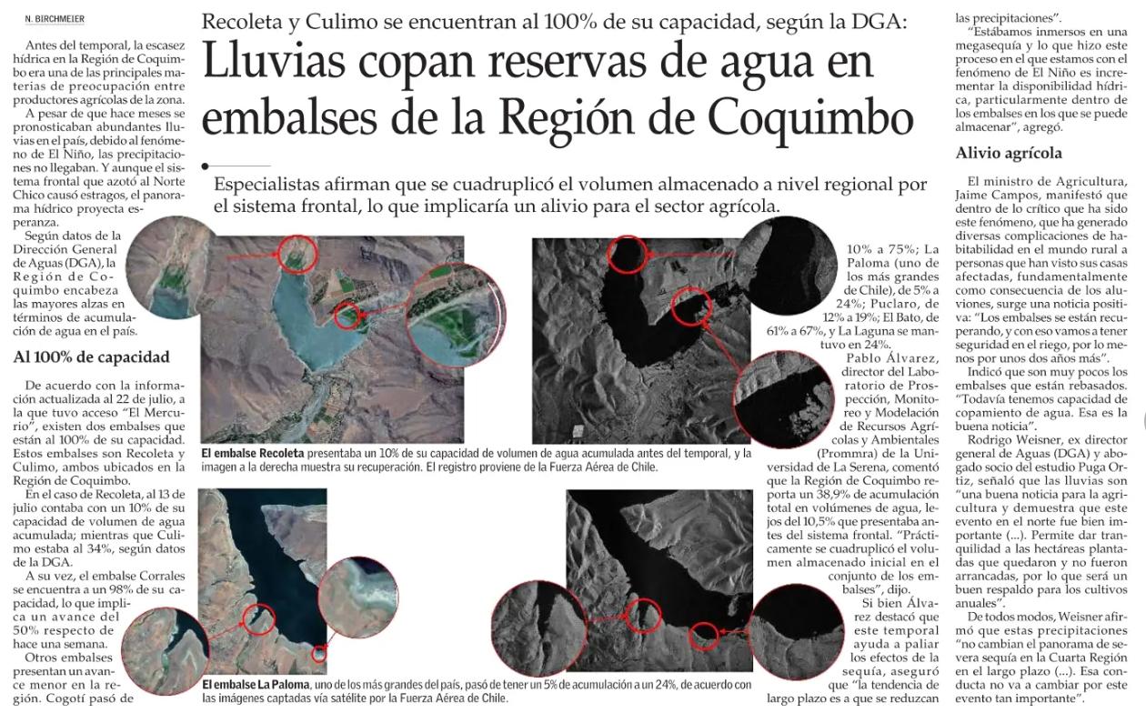 Lluvias copan reservas de agua en embalses de la Región de Coquimbo
